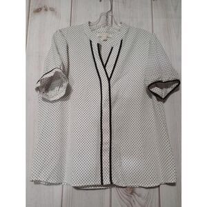 MONTEAU Shirt Ladies Extra Large Polka Dot Short‎ Sleeve Split Neck